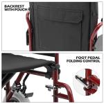 MoNiBloom Folding Transport Wheelchair with Full Arms and Removable Swing-Away Footrest for Adults Lightweight Foldable 17 inch Wide Seat Wheel Chair for Compact Storage, 300 lbs Capacity, Red from MoNiBloom
