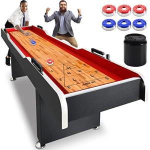 SereneLife Shuffleboard Table, 9ft Poly Coated Surface, with Accessories, Abacus Style Scoring, Fast Puck Action Play, Indoor and Outdoor Portable Arcade Shuffle Board Game Table for Kids and Adults by Sound Around