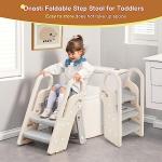 Onasti Foldable Toddler Step Stop for Bathroom Sink, Adjustable 3 Step Stool for Kids Toilet Potty Training Stool with Handles, Child Kitchen Counter Stool Helper, Plastic Ladder for Toddlers Grey by Onasti