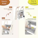 Onasti Foldable Toddler Step Stop for Bathroom Sink, Adjustable 3 Step Stool for Kids Toilet Potty Training Stool with Handles, Child Kitchen Counter Stool Helper, Plastic Ladder for Toddlers Grey by Onasti