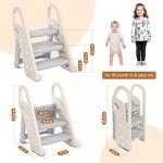 Onasti Foldable Toddler Step Stop for Bathroom Sink, Adjustable 3 Step Stool for Kids Toilet Potty Training Stool with Handles, Child Kitchen Counter Stool Helper, Plastic Ladder for Toddlers Grey by Onasti