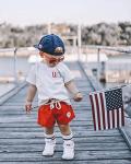 4th of July Baby Boy Outfit Infant Newborn Girls USA Print Tee Shirt Drawstring Shorts Casual Summer Clothes (Red USA, 3-4 Years) from 