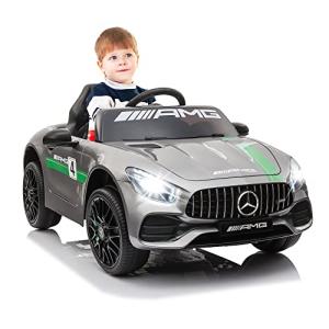 TOBBI Ride On Car 12V Licensed Mercedes Benz AMG GT Kids Electric Car Ride On Toys Vehicle with 2.4G Remote Control, 2 Powerful Motors, Music, Horn, USB, Silver Grey from TOBBI