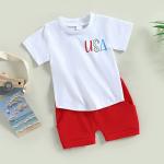 4th of July Baby Boy Outfit Infant Newborn Girls USA Print Tee Shirt Drawstring Shorts Casual Summer Clothes (Red USA, 3-4 Years) from 