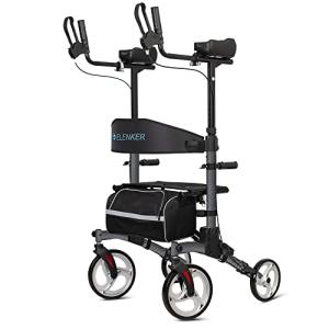 ELENKER Upright Walker, Stand Up Folding Rollator Walker with 10â Front Wheels, Padded Armrests, Seat and Backrest for Seniors and Adults, Color: Carbon Fiber Black by ELENKER