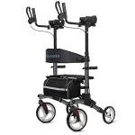ELENKER Upright Walker, Stand Up Folding Rollator Walker with 10â Front Wheels, Padded Armrests, Seat and Backrest for Seniors and Adults, Color: Carbon Fiber Black by ELENKER