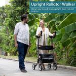 ELENKER Upright Walker, Stand Up Folding Rollator Walker with 10â Front Wheels, Padded Armrests, Seat and Backrest for Seniors and Adults, Color: Carbon Fiber Black by ELENKER