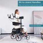 ELENKER Upright Walker, Stand Up Folding Rollator Walker with 10â Front Wheels, Padded Armrests, Seat and Backrest for Seniors and Adults, Color: Carbon Fiber Black by ELENKER