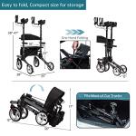 ELENKER Upright Walker, Stand Up Folding Rollator Walker with 10â Front Wheels, Padded Armrests, Seat and Backrest for Seniors and Adults, Color: Carbon Fiber Black by ELENKER