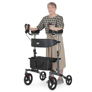 Zler Heavy Duty Upright Walker - Extra Wide Stand Up Rollator Walker Supports Up to 500 lbs, Armrest Rollator Walker with Oversize Seat & Padded Backrest(Grey) from HFK