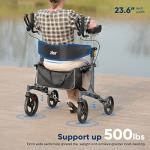 Zler Heavy Duty Upright Walker - Extra Wide Stand Up Rollator Walker Supports Up to 500 lbs, Armrest Rollator Walker with Oversize Seat & Padded Backrest(Grey) from HFK