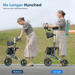 Zler Heavy Duty Upright Walker - Extra Wide Stand Up Rollator Walker Supports Up to 500 lbs, Armrest Rollator Walker with Oversize Seat & Padded Backrest(Grey) from HFK