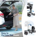 Zler Heavy Duty Upright Walker - Extra Wide Stand Up Rollator Walker Supports Up to 500 lbs, Armrest Rollator Walker with Oversize Seat & Padded Backrest(Grey) from HFK