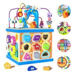 Wooden Baby Activity Cube for Toddlers 3+ï¼5 in 1 Early Educational Montessori Toy for Toddlersï¼Abacus Blocks Bead Maze Spinning Gear Shape Sorter Learning Clockï¼First Birthday Gifts for Boys Girls. by Jade Hare