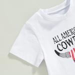 4th of July Baby Boy Outfit Short Sleeve American Cowboy T-Shirt Tops Jogger Shorts Western Summer Clothes (White-Cowboy, 12-18 Months) by Muasaaluxi