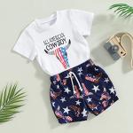 4th of July Baby Boy Outfit Short Sleeve American Cowboy T-Shirt Tops Jogger Shorts Western Summer Clothes (White-Cowboy, 12-18 Months) by Muasaaluxi