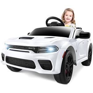Sesslife 12V Kids Ride on Car Licensed Dodge Charger Toy Car, Electric Car for Kids with 7AH Big Battery and Remote Control, 3 Speed Kids car with Suspension System, LED Light, MP3 & Bluetooth, White by ZHENBAO