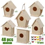 Sawysine 48 Wooden Bird House Kits for Children to Build, 48 Pieces 6 Shapes Wooden Birdhouse, 57 Stereoscopic Butterfly Sticker for Kids Party Art, Craft Kits Boy Girl Crafting, Decorating, KF0445 from Sawysine