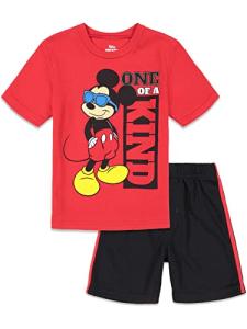 Disney Mickey Mouse Toddler Boys Short Sleeve T-Shirt and Mesh Shorts Set Red 4T by Bentex Group Inc.