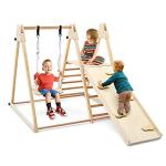 OLAKIDS Toddlers Triangle Climbing Set, 4 in 1 Foldable Kids Wood Montessori Climber Ladder with Ramp, Slide and Swing, Indoor Outdoor Playground Jungle Play Gym Structure for Boys Girls by Olakids