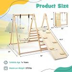 OLAKIDS Toddlers Triangle Climbing Set, 4 in 1 Foldable Kids Wood Montessori Climber Ladder with Ramp, Slide and Swing, Indoor Outdoor Playground Jungle Play Gym Structure for Boys Girls by Olakids