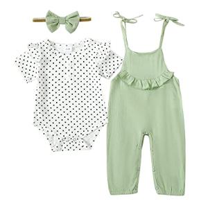 YALLET Baby Girl Clothes Newborn Infant Girl Outfits Short Sleeve Romper+Suspender Pants+Headband 3 6 12 18 Months Clothing from 