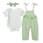 YALLET Baby Girl Clothes Newborn Infant Girl Outfits Short Sleeve Romper+Suspender Pants+Headband 3 6 12 18 Months Clothing from 