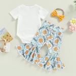 Lamuusaa Newborn Baby Girl Clothes Short Sleeve Romper Flower Flared Pants Bell Bottoms Headband Boho Summer Clothes (White, 0-6 Months) from 