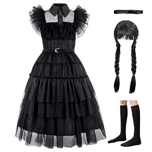 Wednesday addams costume girls dress for Kids Addams Family Costumes Halloween Cosplay Party Dress With belt 4-12Y ï¼120ï¼ by 