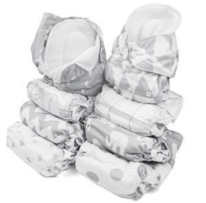 BaeBae Goods Adjustable Cloth Diapers for Boys and Girls â 8 Reusable Cloth Diapers for Babies with 8 Cloth Diaper Inserts (Grey Triangles) from 