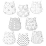 BaeBae Goods Adjustable Cloth Diapers for Boys and Girls â 8 Reusable Cloth Diapers for Babies with 8 Cloth Diaper Inserts (Grey Triangles) from 