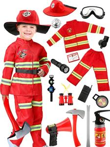 17 Pieces Kids Fireman Costume Set Dress Up Outfits Fire Chief Cosplay for Boys Firefighter Pretend Play Halloween Costume (Fireman Costume Set 1, 4-5 Years (104-113cm)) from 