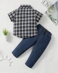 XUANHAO 18 Months Boy Clothes Toddler Outfits Summer Clothes For Boys 18-24 Months Short Sleeve Button Plaid Shirts Polo Tops Denim Ripped Pants 18-24 Months Boy Clothing Black by 
