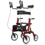 ELENKER Upright Rollator Walker, Stand Up Rollator Walker with Shock Absorber, 10â Front Wheels and Carrying Pouch, Suitable for Outdoor, Red by ELENKER