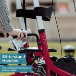 ELENKER Upright Rollator Walker, Stand Up Rollator Walker with Shock Absorber, 10â Front Wheels and Carrying Pouch, Suitable for Outdoor, Red by ELENKER