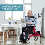 ELENKER Upright Rollator Walker, Stand Up Rollator Walker with Shock Absorber, 10â Front Wheels and Carrying Pouch, Suitable for Outdoor, Red by ELENKER