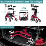 ELENKER Upright Rollator Walker, Stand Up Rollator Walker with Shock Absorber, 10â Front Wheels and Carrying Pouch, Suitable for Outdoor, Red by ELENKER