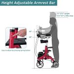 ELENKER Upright Rollator Walker, Stand Up Rollator Walker with Shock Absorber, 10â Front Wheels and Carrying Pouch, Suitable for Outdoor, Red by ELENKER