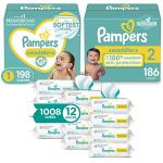 Pampers Baby Diapers and Wipes Starter Kit, Swaddlers Disposable Baby Diapers Sizes 1 (198 Count) & (186 Count) with Sensitive Water Based Baby Wipes 12X Multi Pack Pop-Top and Refill (1008 Count) from 