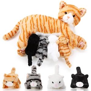 Nurturing Cat Stuffed Animal with Plush Kittens, Cat Baby Stuffed Animals for Girls and Boys Plushy Kitty Mommy Cat with 4 Baby Cats for Birthday Party Favors Gifts (Cute Style) from Skylety