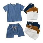 Infant Baby Boys Outfits Summer Clothes Set Cotton Linen Short Sleeve T-Shirt Tops with Pocket and Drawstring Shorts by 2Pcs Baby Boys Summer Clothing Sets