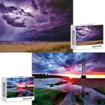 2 Pack 1000 Pieces Sunset Lighthouse & Purple Lightning Puzzle, Talacre Lighthouse UK & Landscapes of Thunder Storm, Jigsaw Puzzles for Adults 1000 Pieces and Up, Beach Puzzle Gifts for Women & Mom from RECHIATO