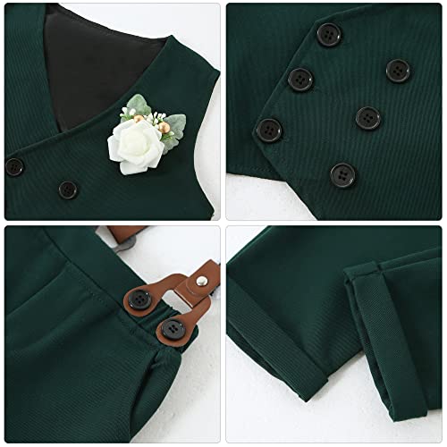 YALLET Toddler Baby Boy Clothes Suit Gentleman Wedding Outfits, Formal Dress Shirt+Bowtie+Vest+Boutonniere+Suspender Pants from 