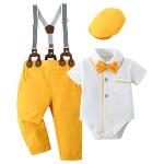 CARETOO Baby Boys Gentleman Outfits Suits, Infant Tuxedo Long Sleeve Clothes Set+ Beret Hat+ Suspender Pants Overalls 0-18M by 