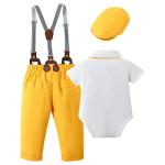 CARETOO Baby Boys Gentleman Outfits Suits, Infant Tuxedo Long Sleeve Clothes Set+ Beret Hat+ Suspender Pants Overalls 0-18M by 