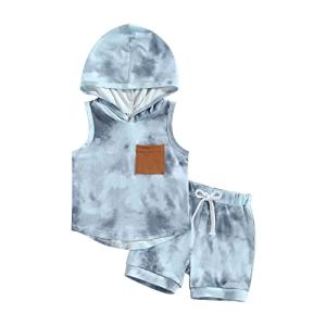 LZCYILANXIULSL Toddler Baby Boy Summer Clothes Tie Dye Sleeveless Hoodie Tank Tops and Casual Shorts Set Cute Infant Outfits (Blue,6-12 Months) by LZCYILANXIULSL