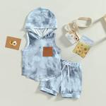 LZCYILANXIULSL Toddler Baby Boy Summer Clothes Tie Dye Sleeveless Hoodie Tank Tops and Casual Shorts Set Cute Infant Outfits (Blue,6-12 Months) by LZCYILANXIULSL
