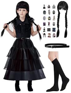 WOHOPARKI Wednesday Addams Dress Costumes for Girls Birthday Halloween Family Cosplay Party Addams Dress M by 