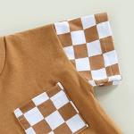 Toddler Baby Boy Summer Outfits Patchwork Plaid Short Sleeve T Shirt Tops Drawstring Shorts Infant Boy Clothes (Brown Plaid, 12-18 Months) by Sejardin