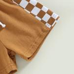 Toddler Baby Boy Summer Outfits Patchwork Plaid Short Sleeve T Shirt Tops Drawstring Shorts Infant Boy Clothes (Brown Plaid, 12-18 Months) by Sejardin